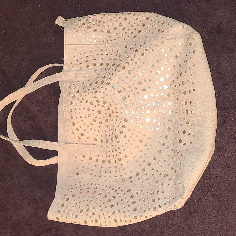 BATH & BODY WORKS Blush Pink & Gold Mosiac Zippered Large Tote Bag